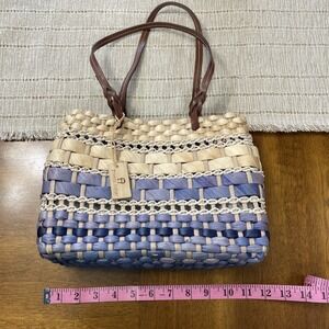 Etienne Aigner Blue/ Natural Basket Weave Cottage Core Purse